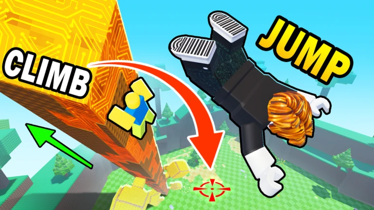 Build To Climb gameplay showing character climbing and jumping between blocks